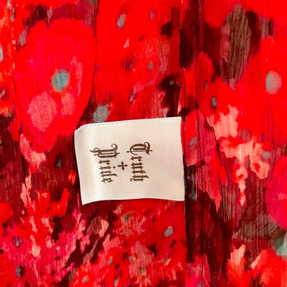 Truth and Pride Maxi Silk Floral Tiered Red Fuchsia Halter Dress. Size XS - Picture 5 of 6